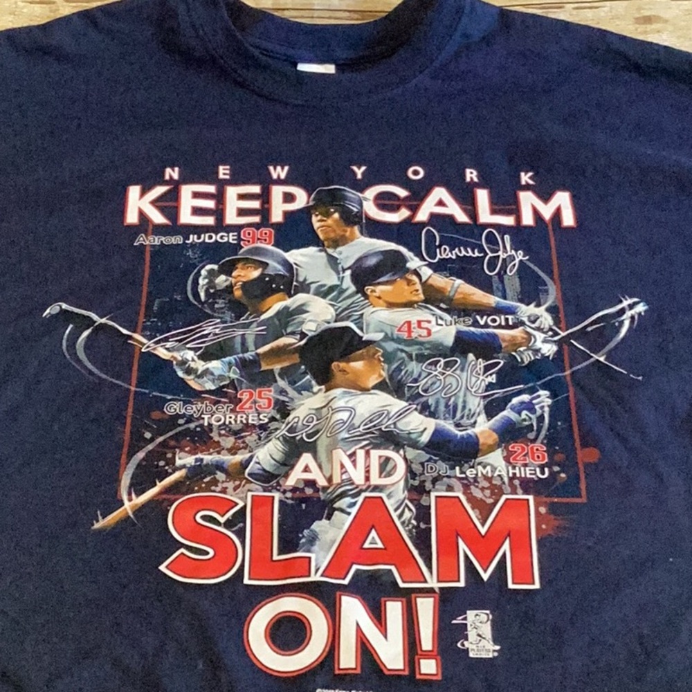 Gildan Navy Graphic Tee with Red Accents